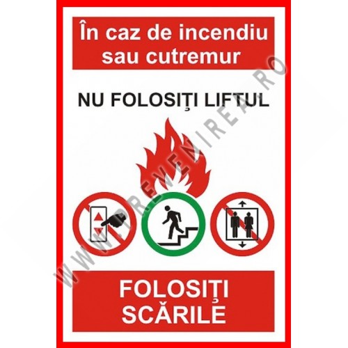Plăcuță standard de siguranță – Evacuare corectă în caz de incendiu sau cutremur