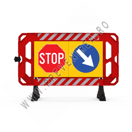 Gard cu Panou Personalizat STOP și Ocolire Dreapta/Stânga – Semnalizare Sigură pentru Trafic