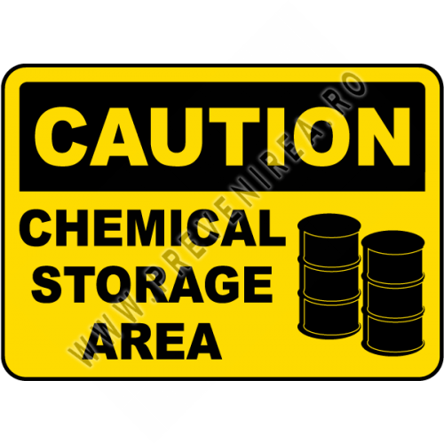 Indicator pentru Zonă de Depozitare Substanțe Chimice – Semn de Avertizare Conform Normelor de Siguranță