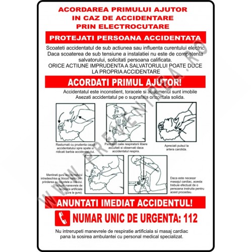 Placuta pentru acordarea primului ajutor in caz de accidentare prin eletrocutare