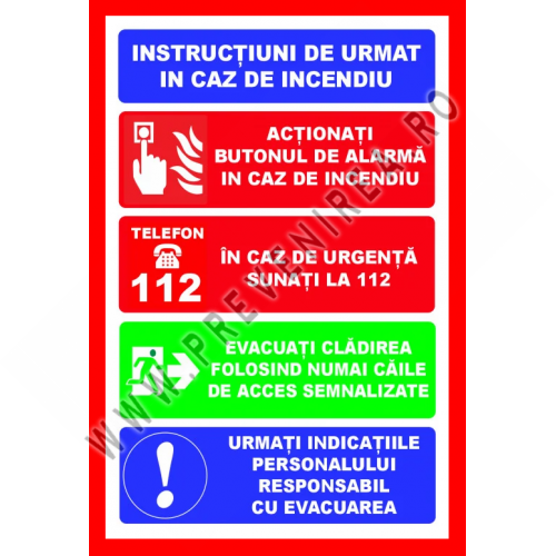 Placuta cu instructiuni de urmat in caz de incendiu Placuta cu instructiuni de urmat in caz de incendiu