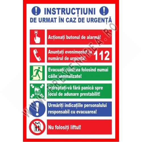 Placuta pentru informatii de urmat in caz de urgenta Placuta pentru informatii de urmat in caz de urgenta