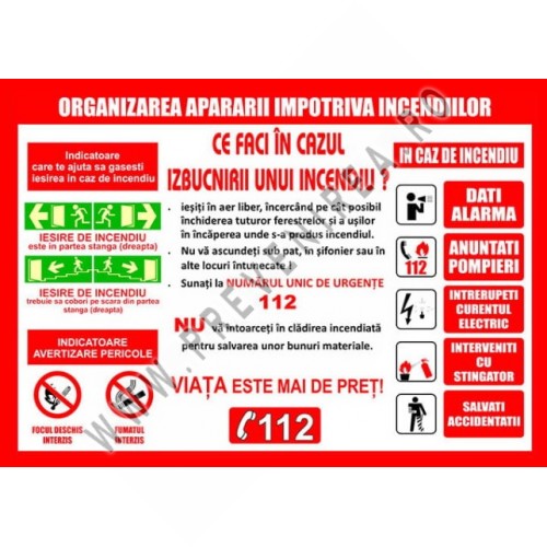 Placuta pentru organizarea apararii impotriva incendiilor cu instructiuni psi Placuta pentru organizarea apararii impotriva incendiilor cu instructiuni psi