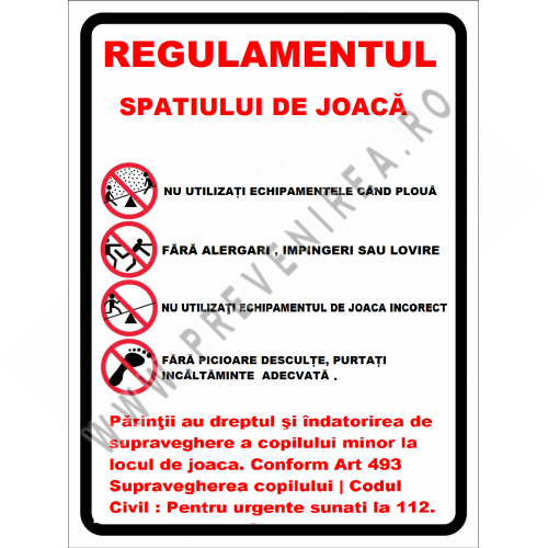 Placuta cu regulamentul la locul de joaca Placuta cu regulamentul la locul de joaca