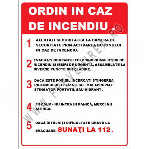 Placuta pentru ordin in caz de incendiu