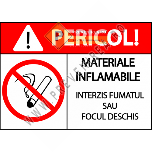 Indicator Pericol – Materiale Inflamabile, Fumatul și Focul Deschis Interzise | Semn de Siguranță Industrială