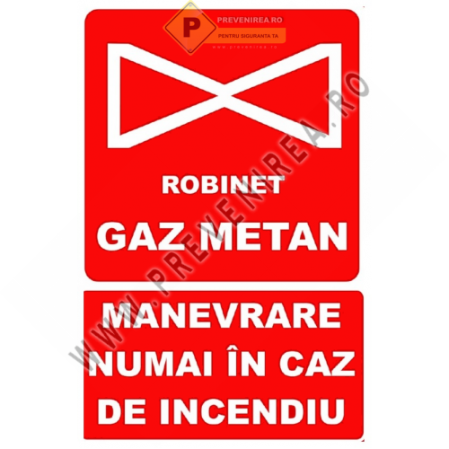 Semn Instrucțiuni Robinet Gaz Metan – Oprire Gaz în Caz de Incendiu