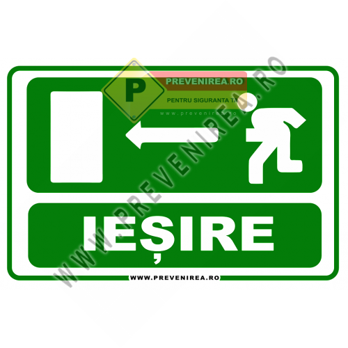 Indicator ieșire de urgență stânga – Semn evacuare incendiu conform norme PSI