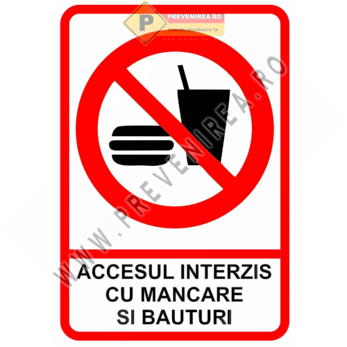 Plăcuță Acces Interzis cu Băuturi și Mâncare – Afișaj Profesional pentru Controlul Spațiilor