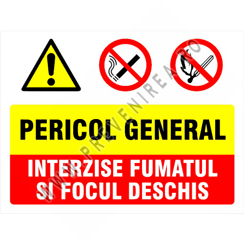 Panou pentru pericol general interzis fumatul si focul deschis
