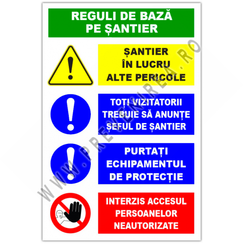 Panou pentru reguli de baza pe santier