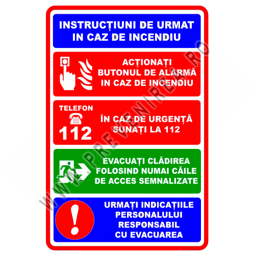 Indicator pentru instructiuni de urmat in caz de incendiu Indicator pentru instructiuni de urmat in caz de incendiu