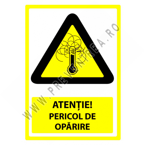 Indicator Atenție – Pericol de Opărire – Semnalizare de Siguranță pentru Zone cu Apă Fierbinte și Abur Indicator Atenție – Pericol de Opărire – Semnalizare de Siguranță pentru Zone cu Apă Fierbinte și Abur