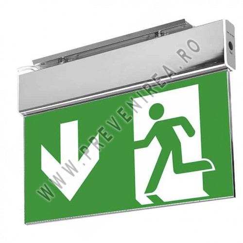 Corp de iluminat suspendat pentru tavan cu două fețe – EXIT jos | Autonomie 1 oră, LED, regim permanent