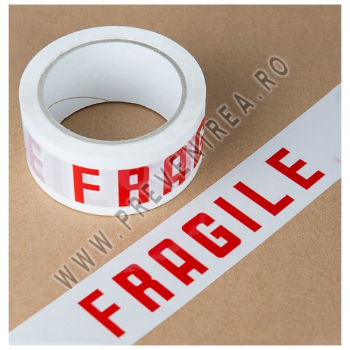 Banda adezivă industrială personalizată cu text FRAGIL – Protecție sigură pentru coletul tău