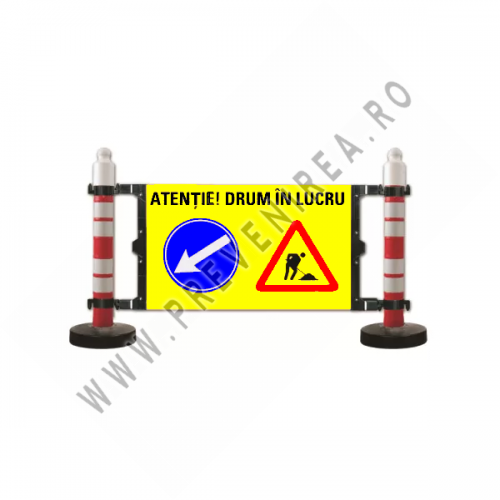 Stâlpi cu Panou Drum în Lucru și Indicator Ocolire Stânga/Dreapta – Semnalizare Rutieră Profesională