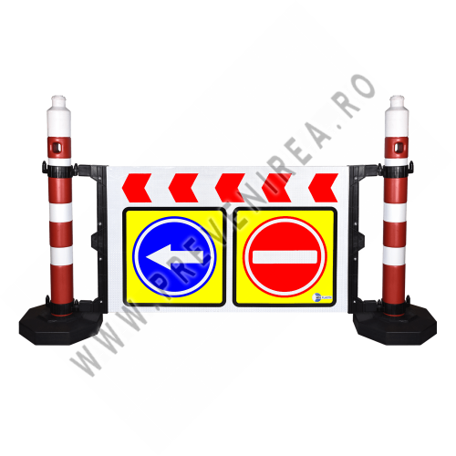 Gard cu doi stâlpi și indicatoare rutiere personalizate pentru șantiere și construcții – Siguranță și vizibilitate maximă