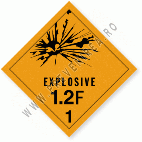 Etichetă Exploziv 1.2F – Etichete ADR pentru Explozivi cu Pericol de Proiecție