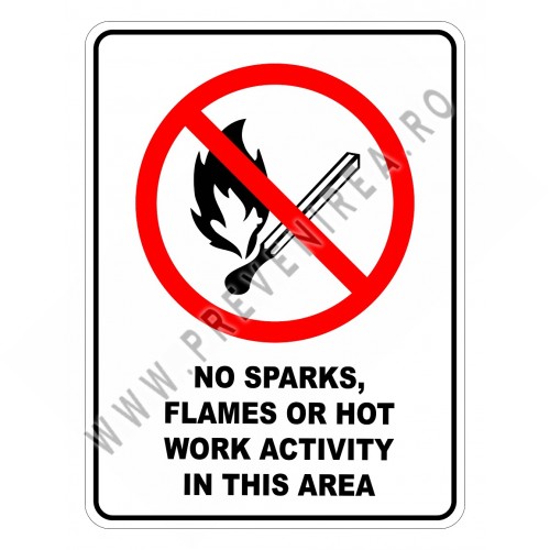 No Sparks Flames Or Hot Work Activity In This Area sign No Sparks Flames Or Hot Work Activity In This Area sign