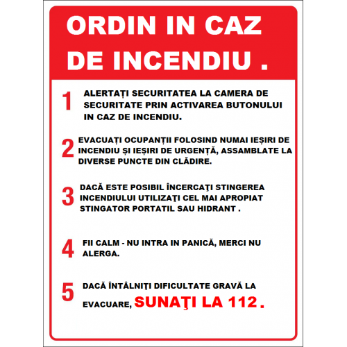 Placuta pentru ordin in caz de incendiu