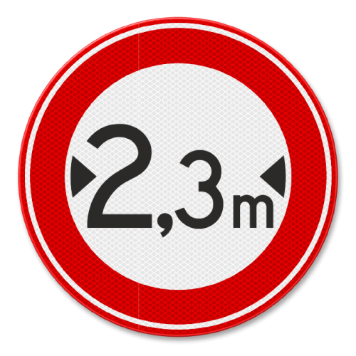 Placuta de circulatie accesul interzis vehiculelor cu lățimea mai mare de 2.3 metri