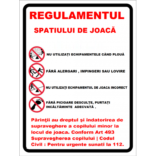Placuta cu regulamentul la locul de joaca