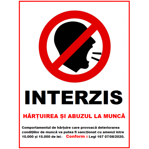 Placuta interzis hărţuirea si abuzul la munca Placuta interzis hărţuirea si abuzul la munca