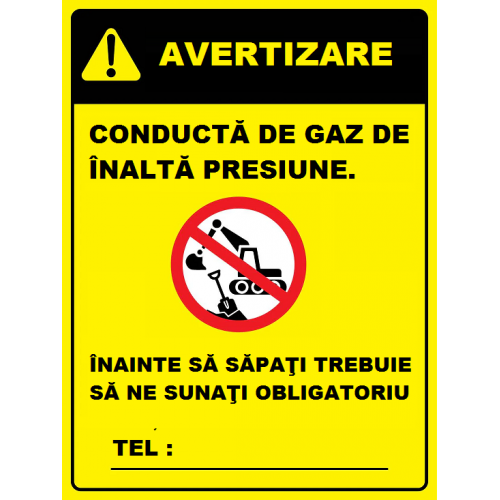 Placuta pentru conducta de gaz de inalta presiune Placuta pentru conducta de gaz de inalta presiune