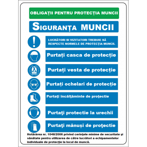 Placuta obligatii pentru protectia muncii Placuta obligatii pentru protectia muncii