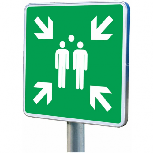 Placuta din aluminiu cu stalp pentru loc de adunare in caz de urgenta