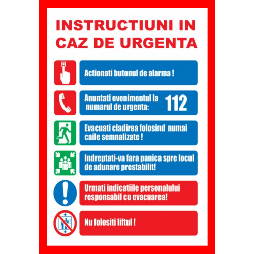 Placuta cu instructiuni in caz de urgenta