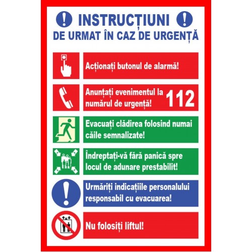 Placuta pentru informatii de urmat in caz de urgenta