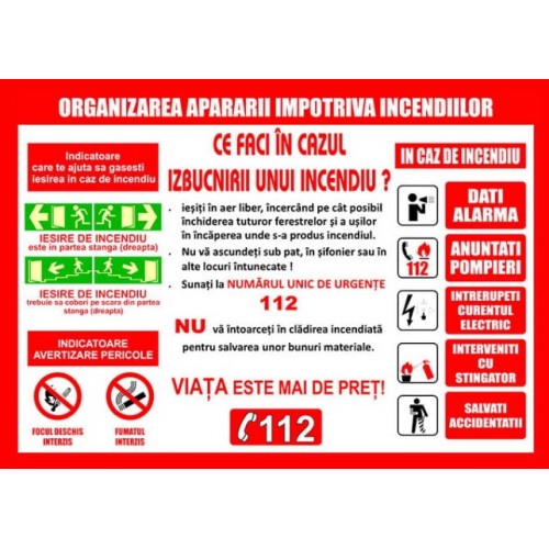Placuta pentru organizarea apararii impotriva incendiilor cu instructiuni psi
