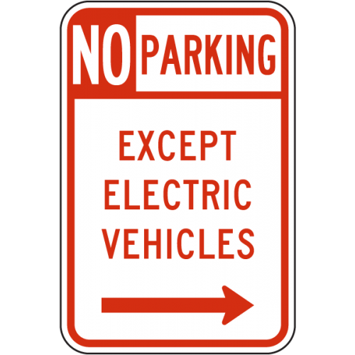 No Parking Except Electric Vehicle Sign Right Arrow