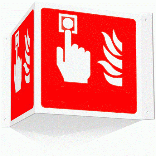 Semn PVC buton in caz de incendiu cu doua simboluri