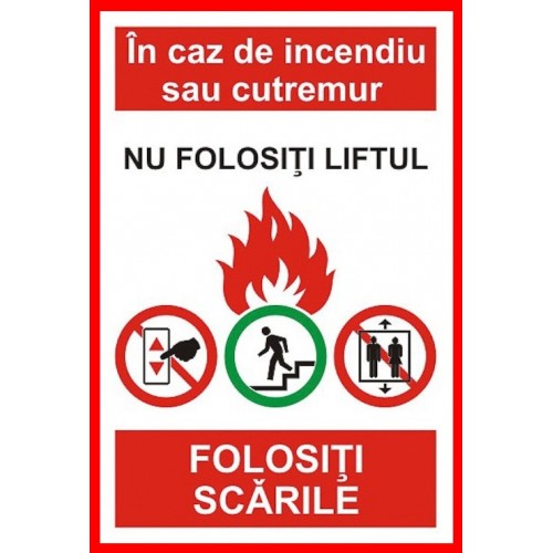 Plăcuță standard de siguranță – Evacuare corectă în caz de incendiu sau cutremur