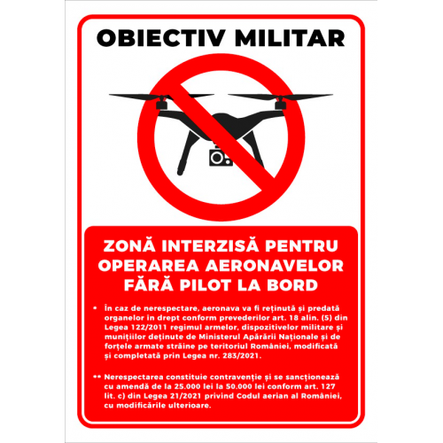 Semn obiectiv militar zone interzise pentru operarea aeronavelor fara pilot la bord