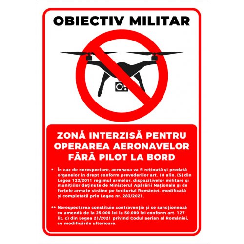 Indicator de securitate pentru obiectiv militar zona interzisa pentru operarea aeronavelor fara pilot la bord