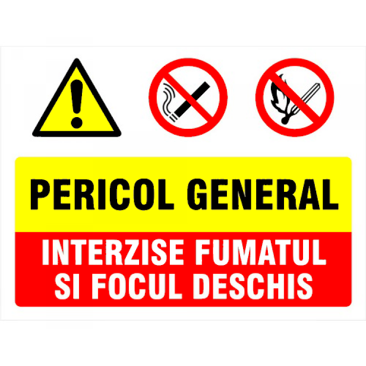 Panou pentru pericol general interzis fumatul si focul deschis